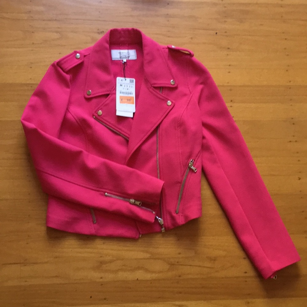 NWT Zara Trafaluc Pink Moto Jacket